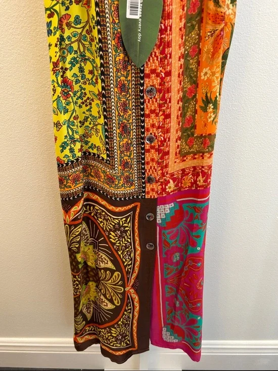 NWT Farm Rio Multicolor Mixed Scarves Ecovera Mini Dress SIZE LARGE NEW WITH TAG - Picture 3 of 9